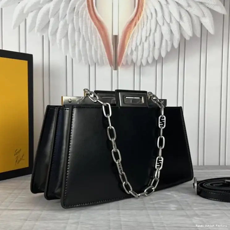 Affordable HOT Medium Black Cut Fendi Bag In Peekaboo Leather Calf 0609
